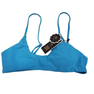 SherryDC Women's Light‎ Blue Deep U-Neck Wireless Bikini Top NWT Size M